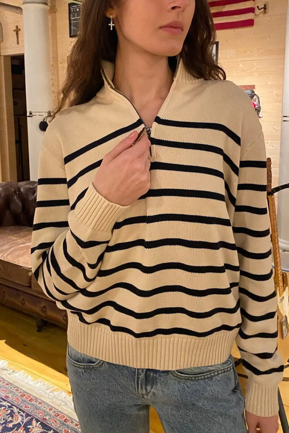 Discount Aleah Cotton Stripe Sweater Stripes|Cotton