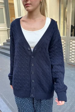Online Amber Cotton Cable Knit Cardigan Cardigans|Cotton