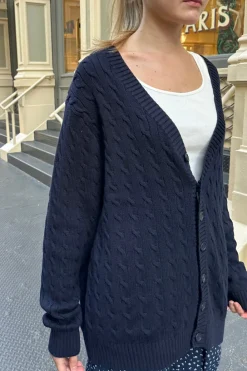 Online Amber Cotton Cable Knit Cardigan Cardigans|Cotton