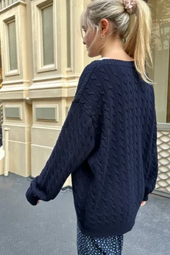 Online Amber Cotton Cable Knit Cardigan Cardigans|Cotton