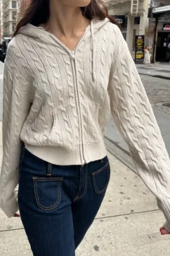 Outlet Ayla Cable Knit Zip-Up Sweater Cotton