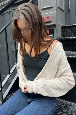 Outlet Ayla Cable Knit Zip-Up Sweater Cotton