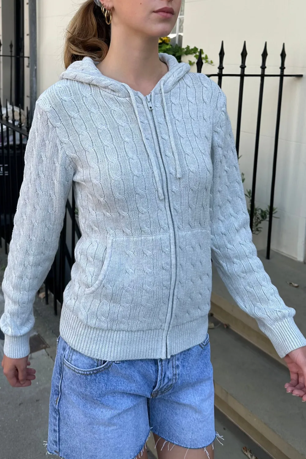 Outlet Ayla Cable Knit Zip-Up Sweater Cotton