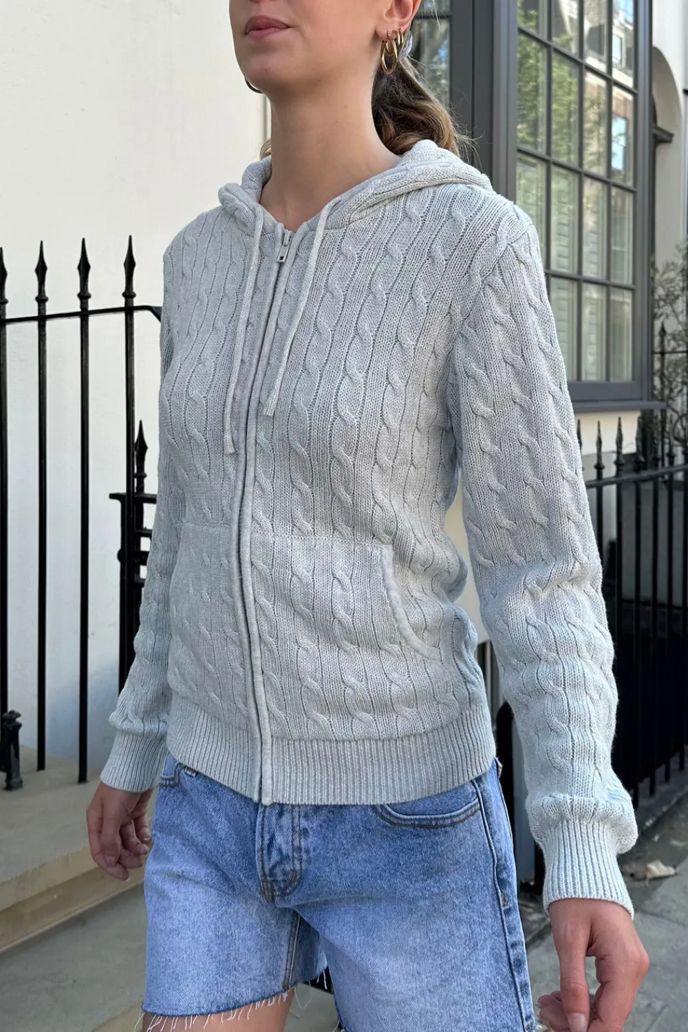 Outlet Ayla Cable Knit Zip-Up Sweater Cotton