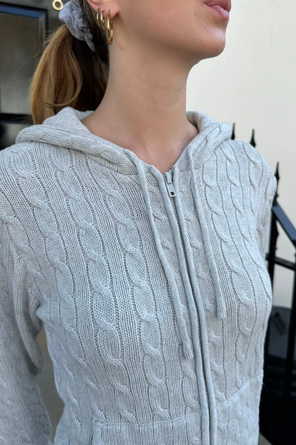 Outlet Ayla Cable Knit Zip-Up Sweater Cotton
