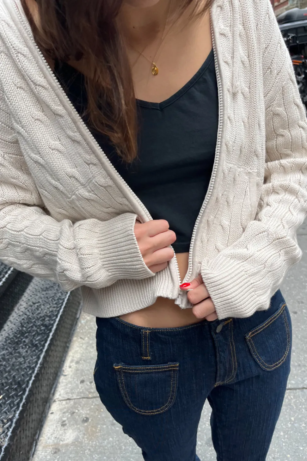 Outlet Ayla Cable Knit Zip-Up Sweater Cotton