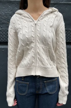 Outlet Ayla Cable Knit Zip-Up Sweater Cotton