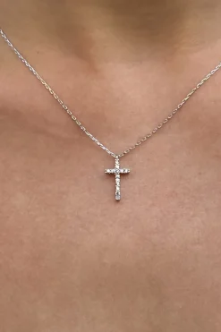 Clearance Copper Faux Rhinestone Cross Necklace Jewelry