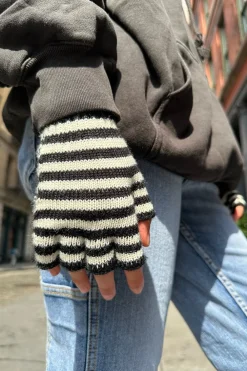 Outlet Fingerless Wool Striped Gloves Stripes