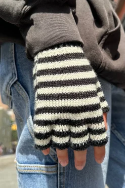Outlet Fingerless Wool Striped Gloves Stripes