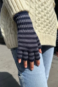Outlet Fingerless Wool Striped Gloves Stripes