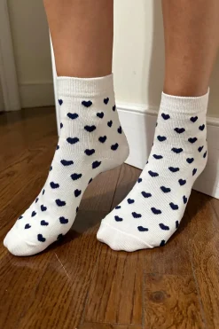 Hot White And Navy Heart Socks Socks