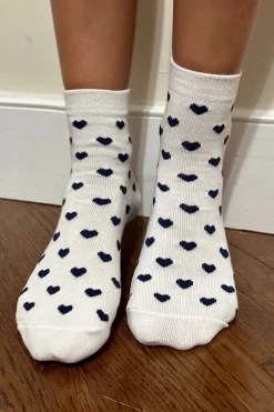 Hot White And Navy Heart Socks Socks